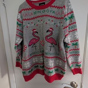 Joe Boxer Gray and Pink Flamingo Ugly Christmas Sweater